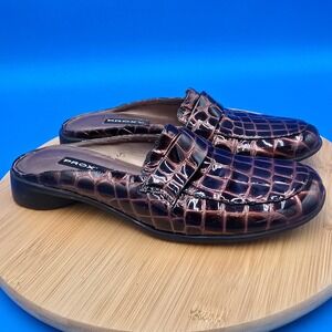 PROXY Women's‎ 9N Mules Slides Brown Mock Croc Embossed Slip On Loafer